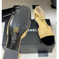 Good Quality Chanel Lambskin & Velvet T Mary Janes Flat Shoes with Pearls Beige 2025 CH090104 0901053