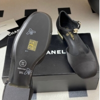 Perfect Chanel Satin T Mary Janes Flat Shoes with Pearls Black 2025 CH090104 50901055