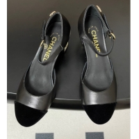 Hot Style Chanel Lambskin & Velvet Mary Janes Pumps 6cm with Pearls Black 0901057