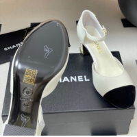 Charming Chanel Lambskin & Velvet Mary Janes Pumps 6cm with Pearls White 2025 CH090104 0901058