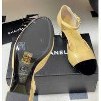 Good Product Chanel Lambskin & Velvet Mary Janes Pumps 6cm with Pearls Beige Yellow 2025 CH090104 0901059