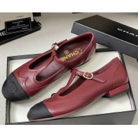 Popular Style Chanel Lambskin & Grosgrain T Mary Janes Flat Shoes Burgundy 2025 CH090105 0901067