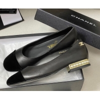 Good Looking Chanel Lambskin & Velvet Ballet Flats with Pearls Black 2025 CH090104 0901068