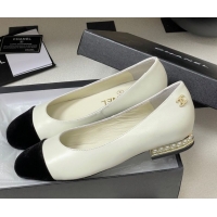 Unique Style Chanel Lambskin & Velvet Ballet Flats with Pearls White 2025 CH090104 0901069