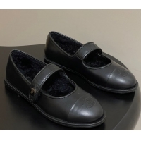 Good Quality Chanel Calfskin & Wool Lining Mary Janes Ballet Flats Black 2025 CH090106