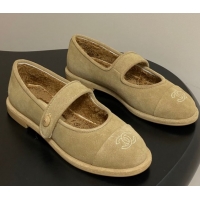Luxury Discount Chanel Suede & Wool Lining Mary Janes Ballet Flats Beige 2025 CH090106 0901079