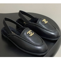 Durable Chanel Calfskin & Shearling Lining Slingback Flat Loafers Black 2025 CH090107 50901081