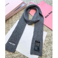 Luxury Discount Miu Miu Wool Narrow Long Scarf 10x180cm MM091019 Grey 2025