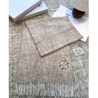 Luxury Cheap Loewe Cashmere Wool Long Scarf LW091020 Beige 2025