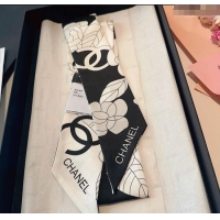 Low Cost Chanel Camellia Silk Bandeau Scarf 6x120cm CH091024 Black/Grey 2025