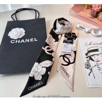 Well Crafted Chanel Camellia Silk Bandeau Scarf 6x120cm CH091024 Black/Pink 2025