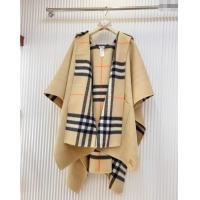 Luxury Cheap Burberry Cashmere Reversible Hoodlie Cape with Fringes BR091030 Sand 2025