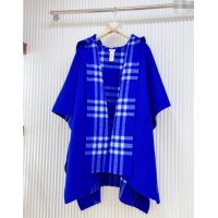 Grade Quality Burberry Cashmere Reversible Hoodlie Cape with Fringes BR091030 Blue 2025