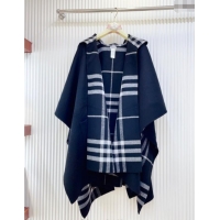 Luxury Cheap Burberry Cashmere Reversible Hoodlie Cape with Fringes BR091030 Black/White 2025