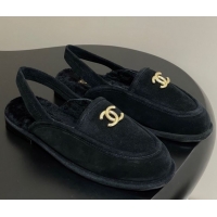 Popular Style Chanel Suede & Shearling Lining Slingback Flat Loafers Black 2025 CH090107 0901082