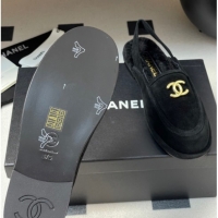 Popular Style Chanel Suede & Shearling Lining Slingback Flat Loafers Black 2025 CH090107 0901082