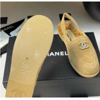 Best Price Chanel Suede & Shearling Lining Slingback Flat Loafers Beige 2025 CH090107 50901083