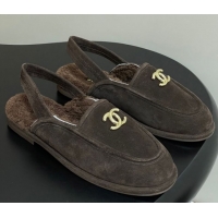 Top Grade Chanel Suede & Shearling Lining Slingback Flat Loafers Brown 2025 CH090107 0901084