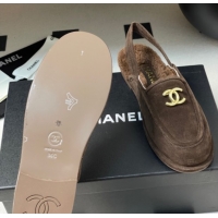 Top Grade Chanel Suede & Shearling Lining Slingback Flat Loafers Brown 2025 CH090107 0901084