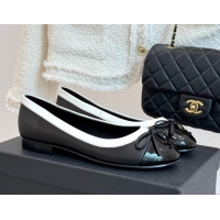 Luxurious Chanel Calfskin & Patent Leather Ballet Flat with Bow Black 2025 CH090108