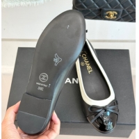 Luxurious Chanel Calfskin & Patent Leather Ballet Flat with Bow Black 2025 CH090108