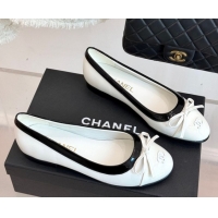 Classic Hot Chanel Calfskin & Patent Leather Ballet Flat with Bow White 2025 CH090108