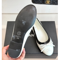 Classic Hot Chanel Calfskin & Patent Leather Ballet Flat with Bow White 2025 CH090108