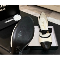 Best Grade Chanel Calfskin Leather Mary Janes Pumps with Bow White/Black 2025 G46701