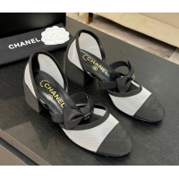Top Design Chanel Mesh & Grosgrain Mary Janes Pumps with Bow White/Black 2025 G46701