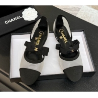 Low Cost Chanel Mesh & Grosgrain Mary Janes Flat Shoes with Bow White/Black 2025 G46701