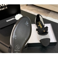 Low Cost Chanel Mesh & Grosgrain Mary Janes Flat Shoes with Bow White/Black 2025 G46701