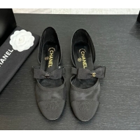 Big Discount Chanel Mesh & Grosgrain Mary Janes Flat Shoes with Bow Black2 2025 G46701