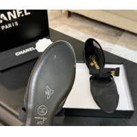 Big Discount Chanel Mesh & Grosgrain Mary Janes Flat Shoes with Bow Black2 2025 G46701