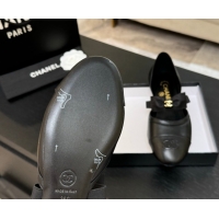 Good Quality Chanel Calfskin Leather Mary Janes Flat Shoes with Bow Black2 2025 G46701