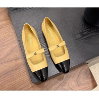 Sumptuous Chanel Lambskin & Patent Calfskin Mary Janes Ballet Flats with Bow Beige 2025 CH090109