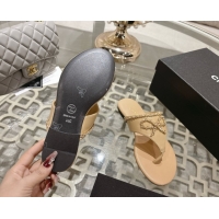 Cheap Price Chanel Lambskin Leather Flat Slides Sandal with Chain Bow Beige 2025 CH090110