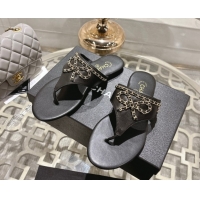 Trendy Design Chanel Lambskin Leather Flat Slides Sandal with Chain Bow Black 2025 CH090110