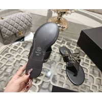 Trendy Design Chanel Lambskin Leather Flat Slides Sandal with Chain Bow Black 2025 CH090110