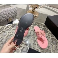 Discount Chanel Lambskin Leather Flat Slides Sandal with Chain Bow Pink 2025 CH090110
