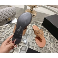 Popular Style Chanel Corduroy Flat Slides Sandal with Chain Bow Brown 2025 CH090110