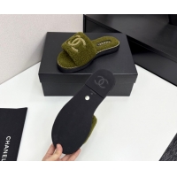 Low Cost Chanel Shearling Flat Slides Sandal with Chain Green 2025 CH090111