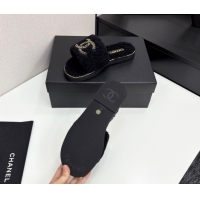 Luxurious Chanel Shearling Flat Slides Sandal with Chain Black 2025 CH090111