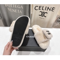 Most Popular Chanel Wool Flat Slides Sandal with Zip Pouch Light Grey 2025 CH090112