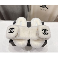 Famous Chanel Wool Flat Slides Sandal with Zip Pouch White 2025 CH090112