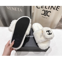 Famous Chanel Wool Flat Slides Sandal with Zip Pouch White 2025 CH090112