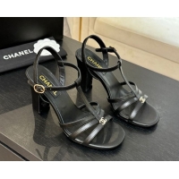 Purchase Chanel Lambskin Heel Sandals Black 2025 CH090113