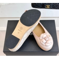Durable Chanel Quilted Calfskin & Wood-Like Loafers with Studs and Camellia Bloom Pale Pink 50901131