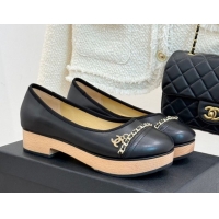 Good Looking Chanel Lambskin & Wood-Like Loafers with Chain Black 2025 CH090114