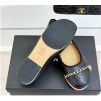 Good Looking Chanel Lambskin & Wood-Like Loafers with Chain Black 2025 CH090114