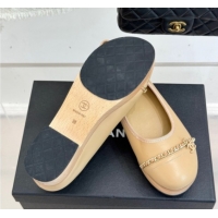Shop Duplicate Chanel Lambskin & Wood-Like Loafers with Chain Beige 2025 CH090114